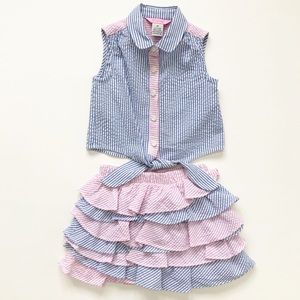 E-Land 2 PC Seersucker Skirt Set EUC Size 4